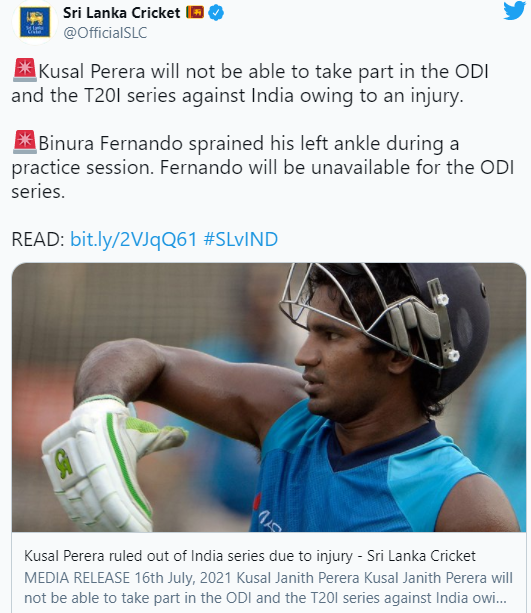 T20I Series Against India, Sri Lanka's Kusal Perera Ruled Out Of ODI