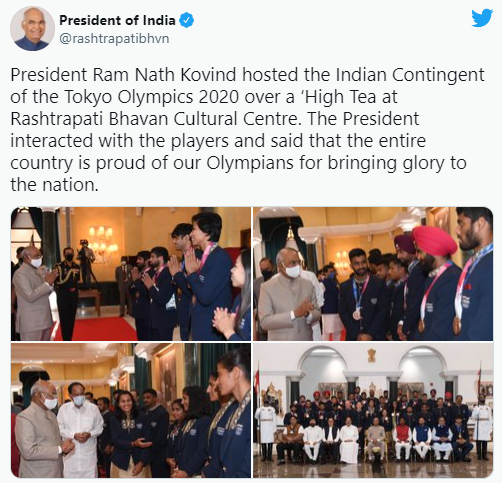 President Ram Nath Kovind hosted Indian athletes at Rashtrapati Bhavan Cultural Centre