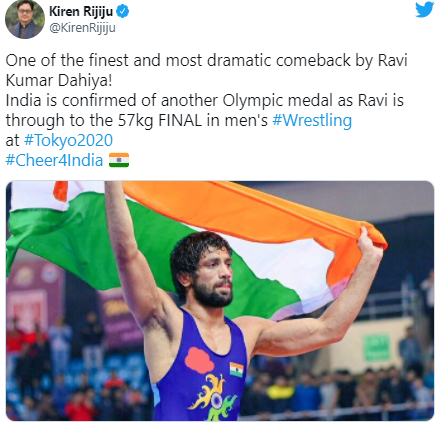 Wrestler Ravi Kumar Dahiya secured India's fourth medal in Tokyo 2020