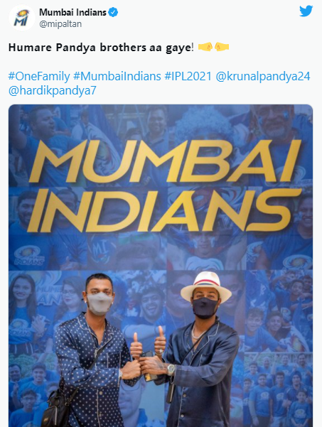 IPL 2021: Krunal and Hardik the Pandya brothers in Abu Dhabi