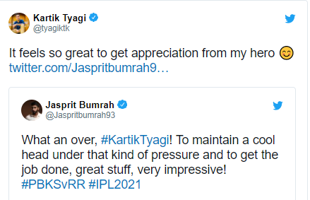 Kartik Tyagi mengirim pesan ke Jasprit Bumrah di Liga Premier India: IPL 21