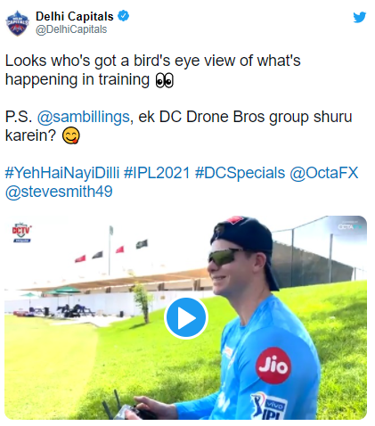 Steve Smith controls a drone in the Delhi Capitals practice session: IPL 2021