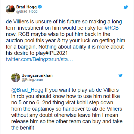 Brad Hogg says "AB de Villiers is unsure of his future" in IPL 2021