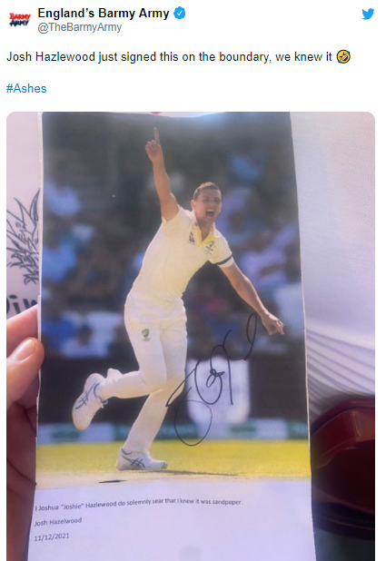 Josh Hazlewood fell victim to a witty and hilarious prank by Barmy Army