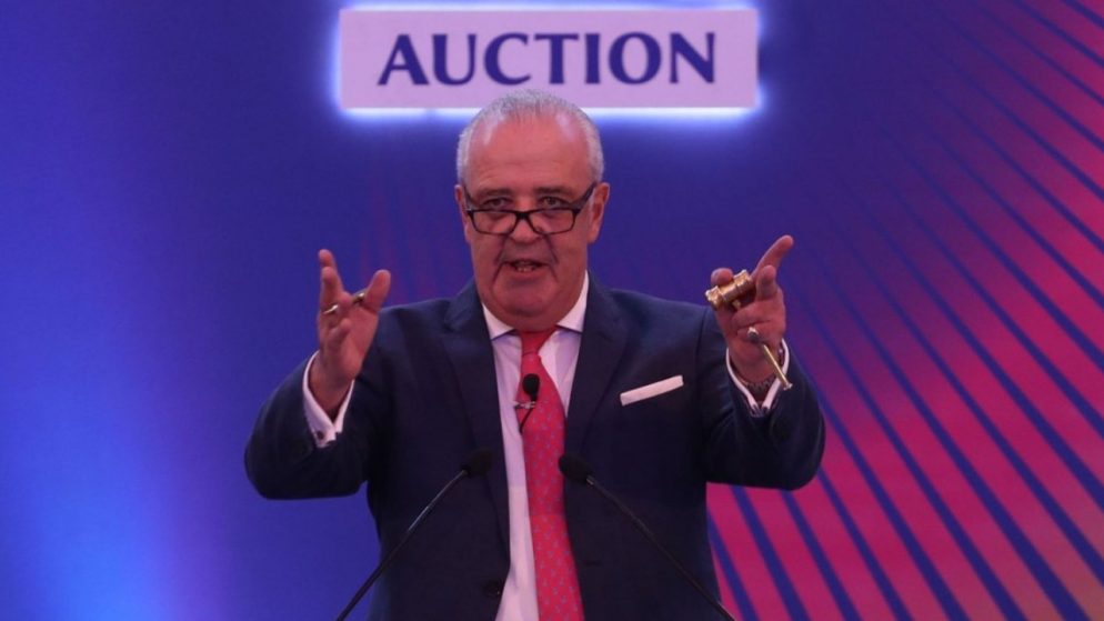Hugh Edmeades, the auctioneer, has collapsed, forcing the event to be canceled.