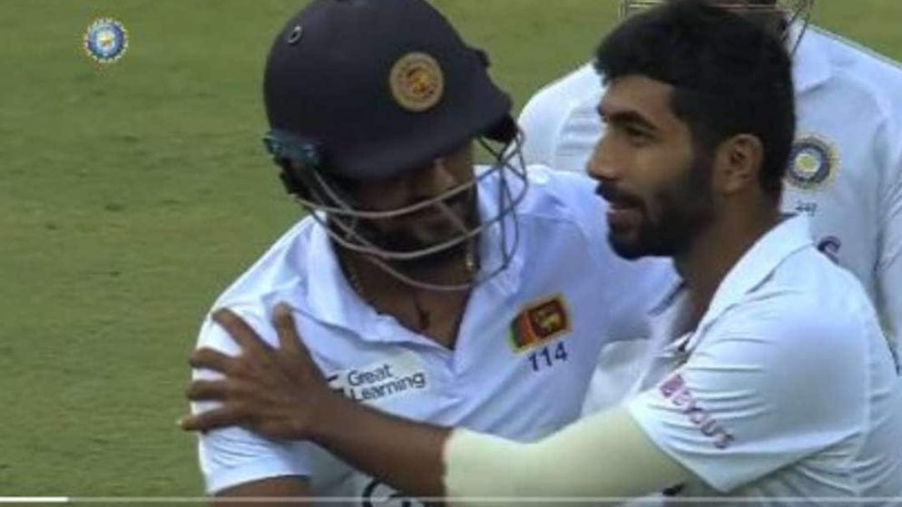 Jasprit Bumrah’s gesture after dismissing retiring Sri Lankan player Suranga Lakmal has gone viral on the internet.