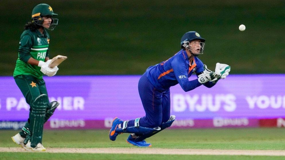 Richa Ghosh, pulls off a stunning stumping in India’s Women’s World Cup victory over Pakistan.