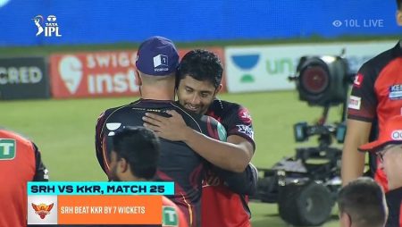 Rahul Tripathi and Brendon McCullum Hug After SRH-KKR Game Wins Over Internet