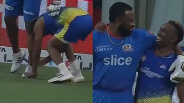 Dwayne Bravo Touches Kieron Pollard’s Feet Prior to MI vs CSK IPL 2022