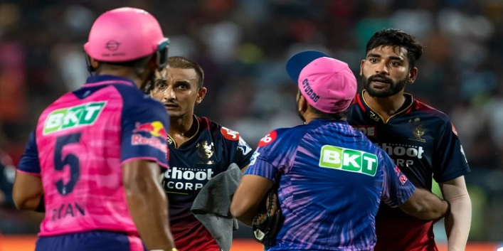 During Match 39, RCB vs RR:  Riyan Parag and Harshal Patel got into a heated argument.