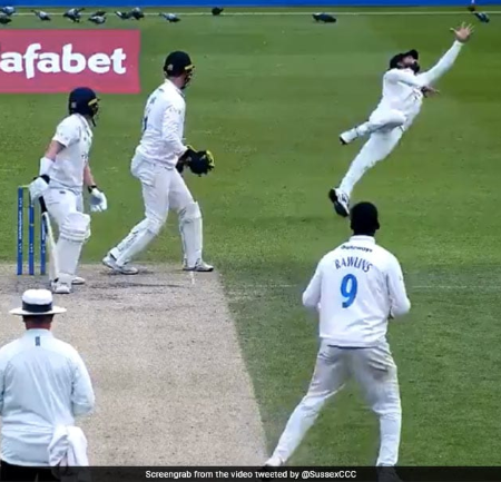 In a tour match against New Zealand, Sussex’s Mohammad Rizwan hits a screamer.