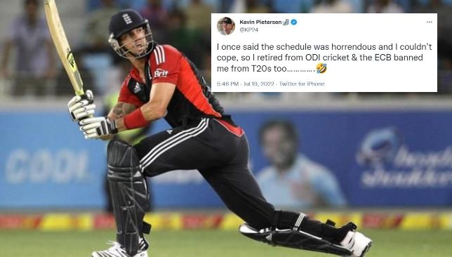 “Banned me from T20s too.” Kevin Pietersen says after Ben Stokes withdraws from ODIs.