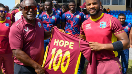 Shai Hope becomes the tenth player in 100th ODI history to score a century.