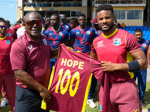 Shai Hope becomes the tenth player in 100th ODI history to score a century.