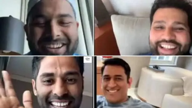 MS Dhoni makes an appearance on Rishabh Pant’s Instagram Live with Rohit Sharma and Suryakumar Yadav.